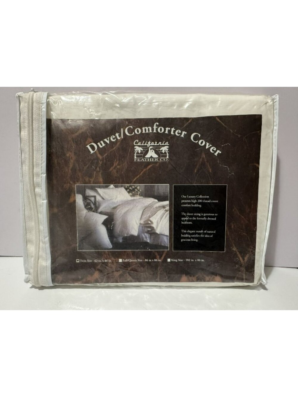 California Feather Twin Duvet Cover Classic White Size 62 x 86" 200 TC  NEW